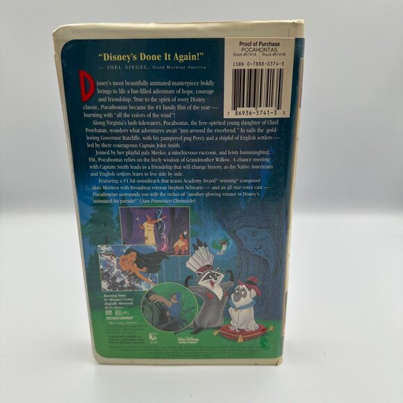 Walt Disney Masterpiece Pocahontas VHS 1995 Clamshell Case Pre-Owned - Picture 2 of 3